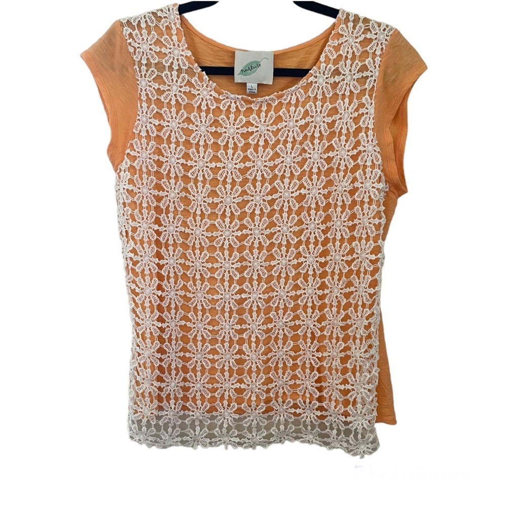 Nurture Orange Top with White Crochet Layer - L